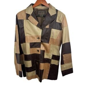 Brandon Thomas Leather Patchwork Jacket Brown Boho Medium Hippy Festival